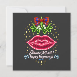 Schotse Hogmanay-maretak neon-tartan cadeau Kaart