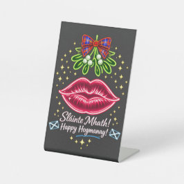Schotse Hogmanay-maretak neon-tartan cadeau Reclamebord Met Voetstuk