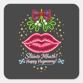 Schotse Hogmanay-maretak neon tartan cadeau Vierkante Sticker