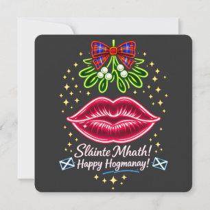 Schotse Hogmanay-mistletoe-neon-tartan-cadeau Feestdagenkaart