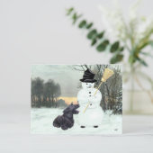Schotse hond en sneeuwman briefkaart (Staand voorkant)