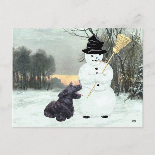 Schotse hond en sneeuwman briefkaart (Voorkant)