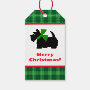 Schotse hond kerstcadeau-ideeën met plaid cadeaulabel