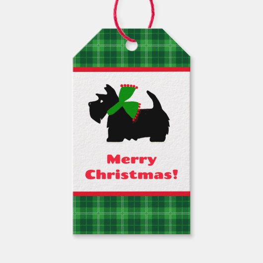 Schotse hond kerstcadeau-ideeën met plaid cadeaulabel (Voorkant)