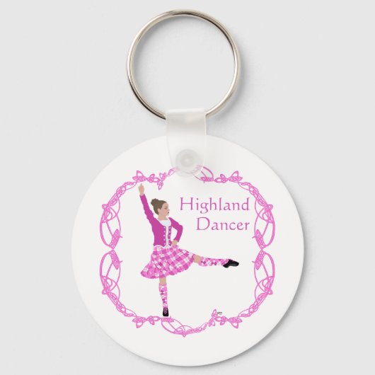 Schotse hoogland danser Keltische knoopwerk Roze Sleutelhanger (Voorkant)