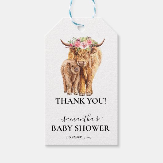 Schotse Hoogland Kalf Baby Shower Cadeaulabel (Voorkant)