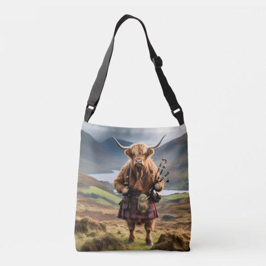 Schotse Hoogland Koe Bagpiper, Crossbody Tas (Achterkant)