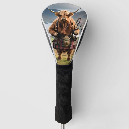 Schotse Hoogland Koe Bagpiper, Golfheadcover (Voorkant)