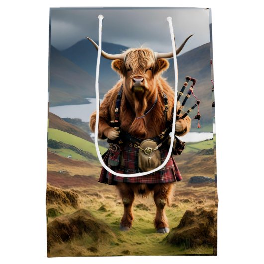 Schotse Hoogland Koe Bagpiper, Medium Cadeauzakje (Achterkant)