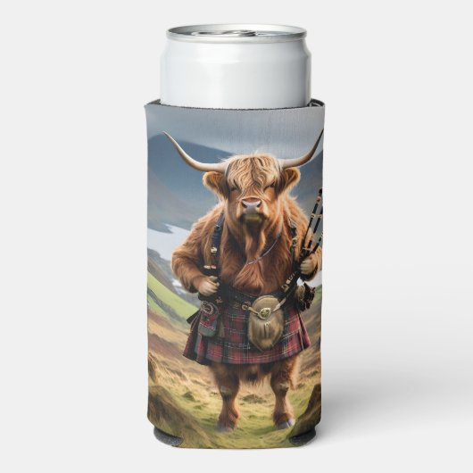 Schotse Hoogland Koe Bagpiper, Seltzer Koelbox Seltzer Blikjeskoeler (Seltzer Achterkant)