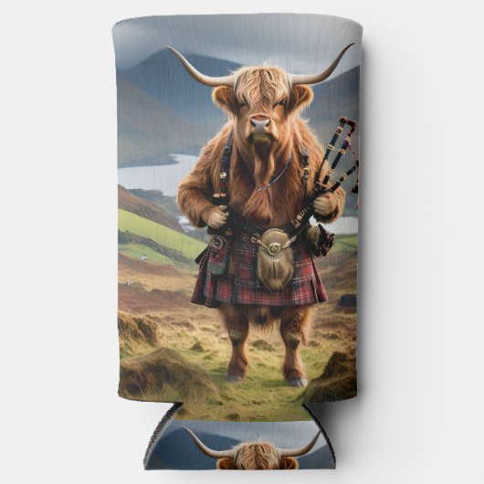 Schotse Hoogland Koe Bagpiper, Seltzer Koelbox Seltzer Blikjeskoeler (Voorkant)
