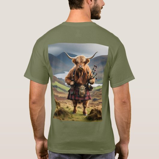 Schotse Hoogland Koe Bagpiper, T-shirt (Achterkant)