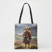 Schotse Hoogland Koe Bagpiper, Tote Bag (Voorkant)