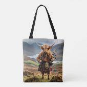 Schotse Hoogland Koe Bagpiper, Tote Bag (Achterkant)