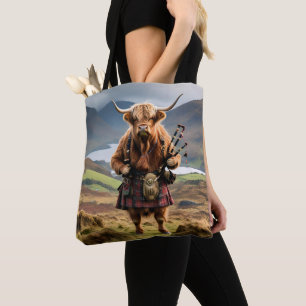 Schotse Hoogland Koe Bagpiper, Tote Bag