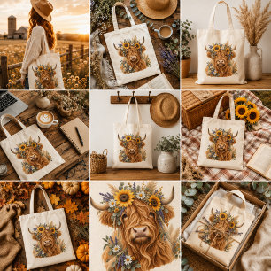 Schotse Hoogland Koe Bloemige Boodschappentas Tote Bag