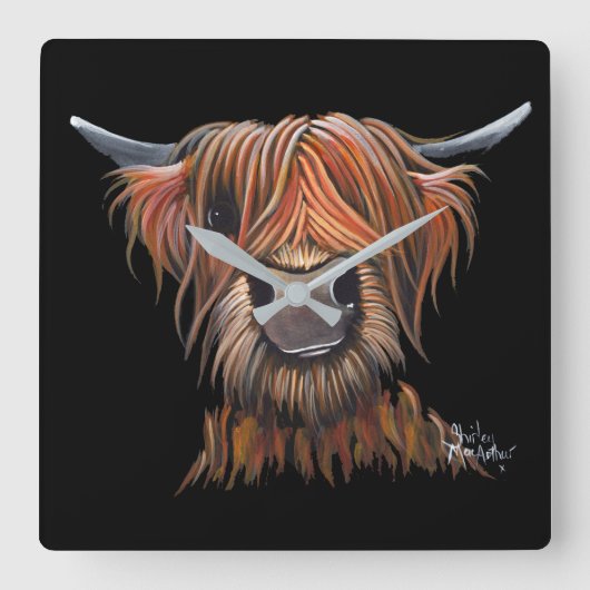 Schotse hoogland Koe "BRUCE"-klok Vierkante Klok (Voorkant)
