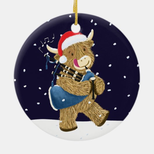 Schotse Hoogland Koe Christmas Piper Keramisch Ornament (Achterkant)