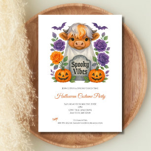 Schotse Hoogland Koe Geest Bloemen Pompoen Hallowe Kaart