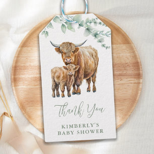 Schotse Hoogland Koe Groene Boerderij Dieren Baby Cadeaulabel
