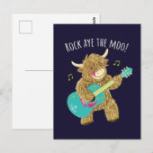 Schotse Hoogland Koe Guitarist Rock Aye The Moo! Briefkaart (Voorkant / Achterkant)