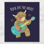 Schotse Hoogland Koe Guitarist Rock Aye The Moo! Wijn Etiket (Enkel label)