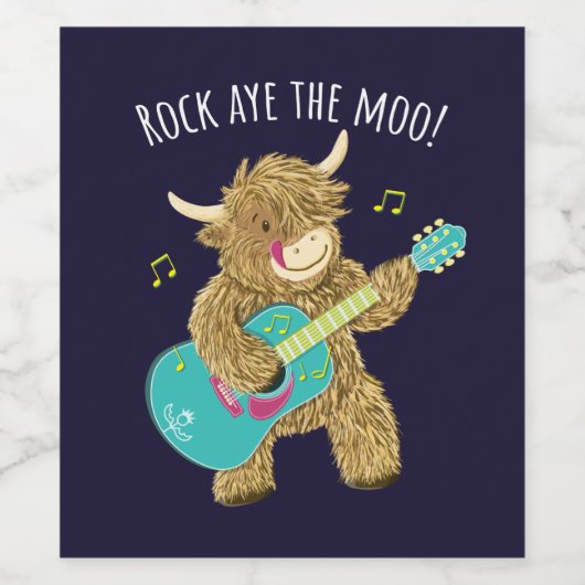 Schotse Hoogland Koe Guitarist Rock Aye The Moo! Wijn Etiket (Enkel label)