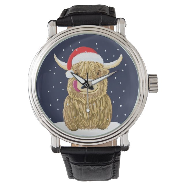 Schotse hoogland Koe in de kerstwinter Horloge (Voorkant)