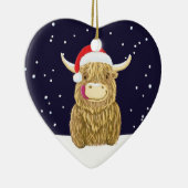 Schotse hoogland Koe in de kerstwinter Keramisch Ornament (Rechts)