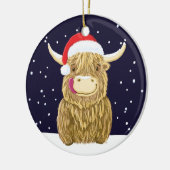 Schotse hoogland Koe in de kerstwinter Keramisch Ornament (Links)