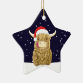 Schotse hoogland Koe in de kerstwinter Keramisch Ornament (Rechts)