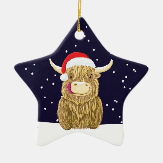 Schotse hoogland Koe in de kerstwinter Keramisch Ornament (Voorkant)