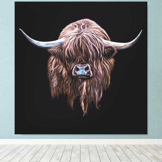 Schotse hoogland - Koe in kleur Canvas Afdruk (Insitu (Houten vloer))