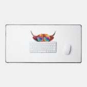 Schotse Hoogland Koe in Zonnebril Kleurrijk Water Bureaumat (Keyboard & Muis)