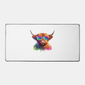 Schotse Hoogland Koe in Zonnebril Kleurrijk Water Bureaumat (Voorkant)