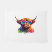 Schotse Hoogland Koe in Zonnebril Kleurrijk Water Deurmat (Voorkant)