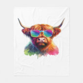 Schotse Hoogland Koe in Zonnebril Kleurrijk Water Fleece Deken (Voorkant)