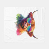 Schotse Hoogland Koe in Zonnebril Kleurrijk Water Fleece Deken (Voorkant (Horizontaal))