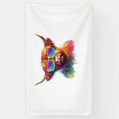 Schotse Hoogland Koe in Zonnebril Kleurrijk Water Spandoek (Verticaal)