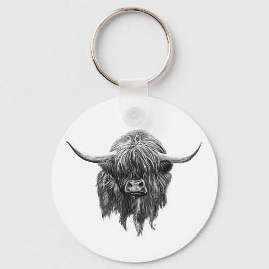 Schotse hoogland Koe in zwart-wit Sleutelhanger (Voorkant)