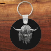 Schotse hoogland Koe in zwart-wit Sleutelhanger (Voorkant)