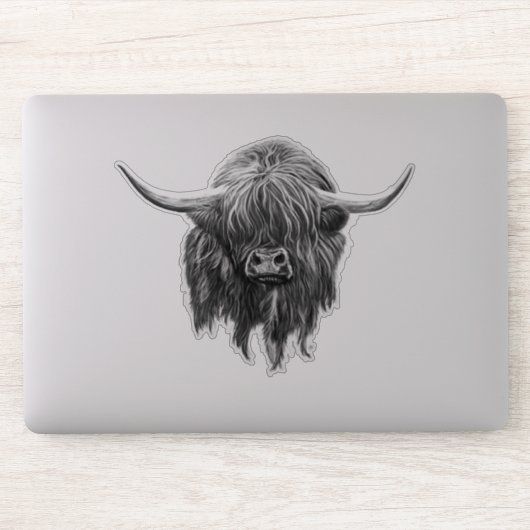 Schotse hoogland Koe in zwart-wit Sticker (Computer)