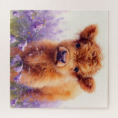 Schotse Hoogland Koe Kalf Paarse Wildflower Legpuzzel (Horizontaal)