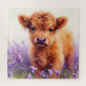 Schotse Hoogland Koe Kalf Paarse Wildflower Legpuzzel (Verticaal)