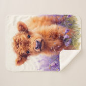 Schotse Hoogland Koe Kalf Paarse Wildflower Sherpa Deken (Voorkant (horizontaal))