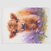 Schotse Hoogland Koe Kalf Wildflower Decoupage Tissuepapier (Voorkant)