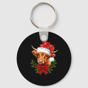 Schotse Hoogland Koe Kerst Grappige Koe Liefhebber Sleutelhanger