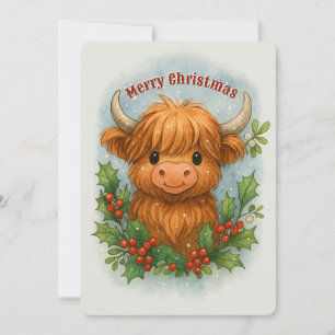Schotse Hoogland Koe Kerstdag met Hulst en Maretak Feestdagenkaart