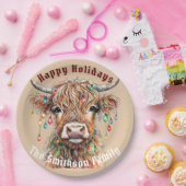 Schotse Hoogland Koe Kerstverlichting Papieren Bordje (Feest)