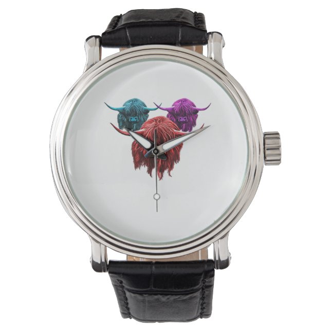 Schotse Hoogland Koe Kleurrijke Herd Classic T-Shi Horloge (Voorkant)